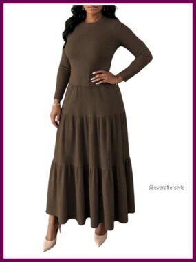 Ribbed Two Piece Maxi Skirt Set Long Sleeve Top